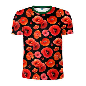 Мужская футболка 3D спортивная с принтом Маки в Тюмени, 100% полиэстер с улучшенными характеристиками | приталенный силуэт, круглая горловина, широкие плечи, сужается к линии бедра | flowers | красные | маки | цветы