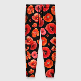 Женские брюки 3D с принтом Маки в Тюмени, полиэстер 100% | прямой крой, два кармана без застежек по бокам, с мягкой трикотажной резинкой на поясе и по низу штанин. В поясе для дополнительного комфорта — широкие завязки | flowers | красные | маки | цветы