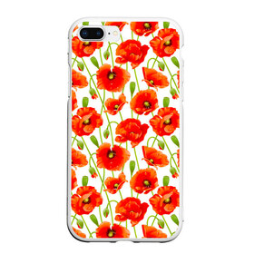 Чехол для iPhone 7Plus/8 Plus матовый с принтом Маки в Тюмени, Силикон | Область печати: задняя сторона чехла, без боковых панелей | flowers | красные | маки | паттерн | цветы
