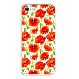 Чехол для iPhone 5/5S матовый с принтом Маки в Тюмени, Силикон | Область печати: задняя сторона чехла, без боковых панелей | flowers | красные | маки | паттерн | цветы