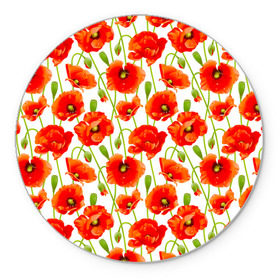 Коврик круглый с принтом Маки в Тюмени, резина и полиэстер | круглая форма, изображение наносится на всю лицевую часть | flowers | красные | маки | паттерн | цветы