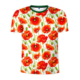 Мужская футболка 3D спортивная с принтом Маки в Тюмени, 100% полиэстер с улучшенными характеристиками | приталенный силуэт, круглая горловина, широкие плечи, сужается к линии бедра | flowers | красные | маки | паттерн | цветы