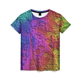 Женская футболка 3D с принтом Радужная Шпаклёвка в Тюмени, 100% полиэфир ( синтетическое хлопкоподобное полотно) | прямой крой, круглый вырез горловины, длина до линии бедер | радуга | текстура | цвета | шпаклёвка