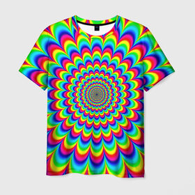 Мужская футболка 3D с принтом Psychedelic в Тюмени, 100% полиэфир | прямой крой, круглый вырез горловины, длина до линии бедер | круги | радужный | разоцветный | яркий