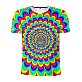 Мужская футболка 3D спортивная с принтом Psychedelic в Тюмени, 100% полиэстер с улучшенными характеристиками | приталенный силуэт, круглая горловина, широкие плечи, сужается к линии бедра | круги | радужный | разоцветный | яркий
