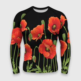 Мужской рашгард 3D с принтом Маки в Тюмени,  |  | field | flowers | meadow | poppies | red | white | белые | красные | луг | маки | поле | полевые | цветы