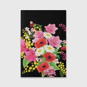 Обложка для паспорта матовая кожа с принтом Маки в Тюмени, натуральная матовая кожа | размер 19,3 х 13,7 см; прозрачные пластиковые крепления | flowers | букет | цветы
