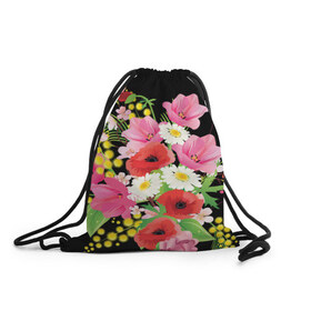 Рюкзак-мешок 3D с принтом Маки в Тюмени, 100% полиэстер | плотность ткани — 200 г/м2, размер — 35 х 45 см; лямки — толстые шнурки, застежка на шнуровке, без карманов и подкладки | flowers | букет | цветы