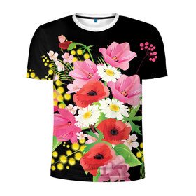 Мужская футболка 3D спортивная с принтом Маки в Тюмени, 100% полиэстер с улучшенными характеристиками | приталенный силуэт, круглая горловина, широкие плечи, сужается к линии бедра | flowers | букет | цветы
