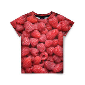 Детская футболка 3D с принтом Малина в Тюмени, 100% гипоаллергенный полиэфир | прямой крой, круглый вырез горловины, длина до линии бедер, чуть спущенное плечо, ткань немного тянется | девушки | еда | красота | лето | море | фрукты