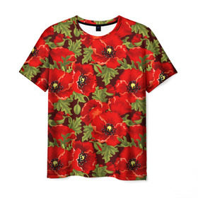 Мужская футболка 3D с принтом Маки в Тюмени, 100% полиэфир | прямой крой, круглый вырез горловины, длина до линии бедер | flowers | poppies | red | wild | красные | мак | маки | полевые | цветы