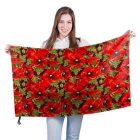 Флаг 3D с принтом Маки в Тюмени, 100% полиэстер | плотность ткани — 95 г/м2, размер — 67 х 109 см. Принт наносится с одной стороны | flowers | poppies | red | wild | красные | мак | маки | полевые | цветы