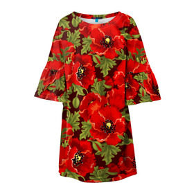 Детское платье 3D с принтом Маки в Тюмени, 100% полиэстер | прямой силуэт, чуть расширенный к низу. Круглая горловина, на рукавах — воланы | flowers | poppies | red | wild | красные | мак | маки | полевые | цветы