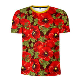 Мужская футболка 3D спортивная с принтом Маки в Тюмени, 100% полиэстер с улучшенными характеристиками | приталенный силуэт, круглая горловина, широкие плечи, сужается к линии бедра | flowers | poppies | red | wild | красные | мак | маки | полевые | цветы