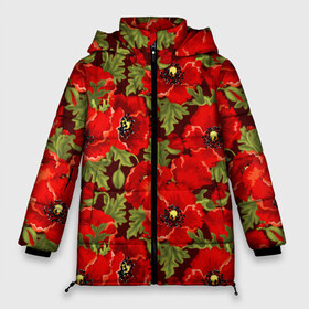 Женская зимняя куртка 3D с принтом Маки в Тюмени, верх — 100% полиэстер; подкладка — 100% полиэстер; утеплитель — 100% полиэстер | длина ниже бедра, силуэт Оверсайз. Есть воротник-стойка, отстегивающийся капюшон и ветрозащитная планка. 

Боковые карманы с листочкой на кнопках и внутренний карман на молнии | flowers | poppies | red | wild | красные | мак | маки | полевые | цветы