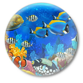 Значок с принтом Экзотические рыбки в Тюмени,  металл | круглая форма, металлическая застежка в виде булавки | Тематика изображения на принте: животые | красочные | морские | рыбки | цветные | экзотические