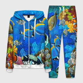 Мужской костюм 3D с принтом Экзотические рыбки в Тюмени, 100% полиэстер | Манжеты и пояс оформлены тканевой резинкой, двухслойный капюшон со шнурком для регулировки, карманы спереди | животые | красочные | морские | рыбки | цветные | экзотические