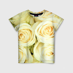 Детская футболка 3D с принтом Белые розы в Тюмени, 100% гипоаллергенный полиэфир | прямой крой, круглый вырез горловины, длина до линии бедер, чуть спущенное плечо, ткань немного тянется | лепестки | розы | цветы