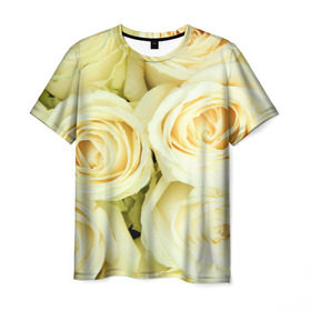 Мужская футболка 3D с принтом Белые розы в Тюмени, 100% полиэфир | прямой крой, круглый вырез горловины, длина до линии бедер | лепестки | розы | цветы