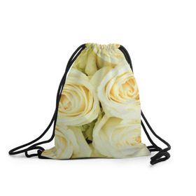 Рюкзак-мешок 3D с принтом Белые розы в Тюмени, 100% полиэстер | плотность ткани — 200 г/м2, размер — 35 х 45 см; лямки — толстые шнурки, застежка на шнуровке, без карманов и подкладки | лепестки | розы | цветы