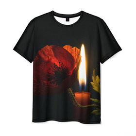 Мужская футболка 3D с принтом Мак и свеча в Тюмени, 100% полиэфир | прямой крой, круглый вырез горловины, длина до линии бедер | Тематика изображения на принте: маки | свеча | цветы
