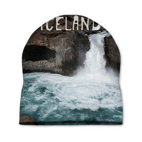 Шапка 3D с принтом Исландия. Водопад в Тюмени, 100% полиэстер | универсальный размер, печать по всей поверхности изделия | Тематика изображения на принте: исландия