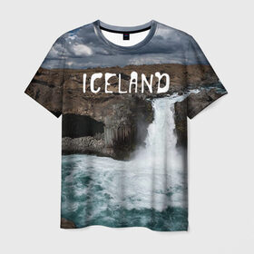 Мужская футболка 3D с принтом Исландия. Водопад в Тюмени, 100% полиэфир | прямой крой, круглый вырез горловины, длина до линии бедер | исландия