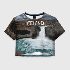 Женская футболка 3D укороченная с принтом Исландия. Водопад в Тюмени, 100% полиэстер | круглая горловина, длина футболки до линии талии, рукава с отворотами | Тематика изображения на принте: исландия