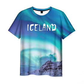 Мужская футболка 3D с принтом Исландия. Полярное сияние. в Тюмени, 100% полиэфир | прямой крой, круглый вырез горловины, длина до линии бедер | исландия
