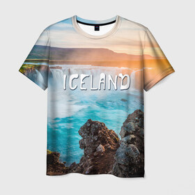 Мужская футболка 3D с принтом Исландия. Водопад в Тюмени, 100% полиэфир | прямой крой, круглый вырез горловины, длина до линии бедер | Тематика изображения на принте: исландия