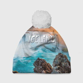 Шапка 3D c помпоном с принтом Исландия. Водопад в Тюмени, 100% полиэстер | универсальный размер, печать по всей поверхности изделия | Тематика изображения на принте: исландия