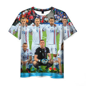 Мужская футболка 3D с принтом Сборная Исландии по футболу в Тюмени, 100% полиэфир | прямой крой, круглый вырез горловины, длина до линии бедер | Тематика изображения на принте: euro 2016