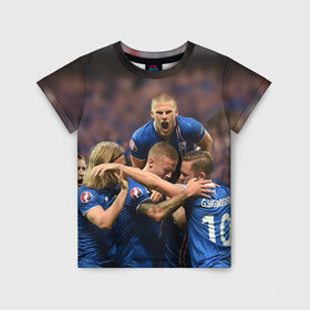 Детская футболка 3D с принтом Сборная Исландии по футболу в Тюмени, 100% гипоаллергенный полиэфир | прямой крой, круглый вырез горловины, длина до линии бедер, чуть спущенное плечо, ткань немного тянется | euro 2016