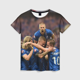 Женская футболка 3D с принтом Сборная Исландии по футболу в Тюмени, 100% полиэфир ( синтетическое хлопкоподобное полотно) | прямой крой, круглый вырез горловины, длина до линии бедер | euro 2016