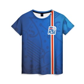 Женская футболка 3D с принтом Форма сборной Исландии по футболу в Тюмени, 100% полиэфир ( синтетическое хлопкоподобное полотно) | прямой крой, круглый вырез горловины, длина до линии бедер | euro 2016