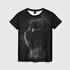 Женская футболка 3D с принтом Милая кошечка в Тюмени, 100% полиэфир ( синтетическое хлопкоподобное полотно) | прямой крой, круглый вырез горловины, длина до линии бедер | osfenemy | животное | животные | киса | кошечка | кошка | милая | мур | мяу | фото | черный