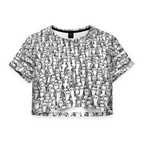 Женская футболка 3D укороченная с принтом Хатифнатты в Тюмени, 100% полиэстер | круглая горловина, длина футболки до линии талии, рукава с отворотами | moomintroll | мумми тролль