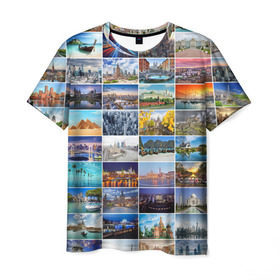 Мужская футболка 3D с принтом Страны мира (10х10) в Тюмени, 100% полиэфир | прямой крой, круглый вырез горловины, длина до линии бедер | Тематика изображения на принте: азия | берлин | вегас | венеция | воспоминания | города | достопримечательности | европа | египет | калифорния | каникулы | лондон | милан | москва | ностальгия | нью йорк | отдых | отпуск | память