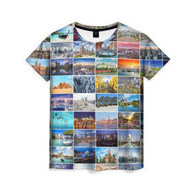 Женская футболка 3D с принтом Страны мира (10х10) в Тюмени, 100% полиэфир ( синтетическое хлопкоподобное полотно) | прямой крой, круглый вырез горловины, длина до линии бедер | азия | берлин | вегас | венеция | воспоминания | города | достопримечательности | европа | египет | калифорния | каникулы | лондон | милан | москва | ностальгия | нью йорк | отдых | отпуск | память