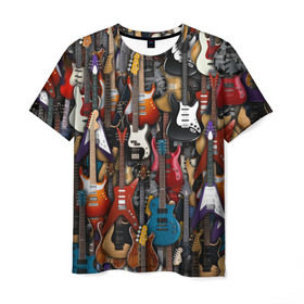 Мужская футболка 3D с принтом Электрогитары в Тюмени, 100% полиэфир | прямой крой, круглый вырез горловины, длина до линии бедер | fender | ibanez | ltd | stratocaster | гитара | инструмент | музыка | рок