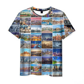 Мужская футболка 3D с принтом Туризм (10х10) в Тюмени, 100% полиэфир | прямой крой, круглый вырез горловины, длина до линии бедер | Тематика изображения на принте: азия | берлин | вегас | венеция | воспоминания | города | достопримечательности | европа | египет | калифорния | каникулы | лондон | милан | москва | ностальгия | нью йорк | отдых | отпуск | память