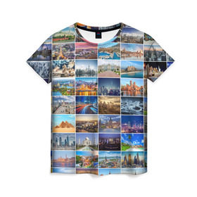 Женская футболка 3D с принтом Туризм (10х10) в Тюмени, 100% полиэфир ( синтетическое хлопкоподобное полотно) | прямой крой, круглый вырез горловины, длина до линии бедер | Тематика изображения на принте: азия | берлин | вегас | венеция | воспоминания | города | достопримечательности | европа | египет | калифорния | каникулы | лондон | милан | москва | ностальгия | нью йорк | отдых | отпуск | память