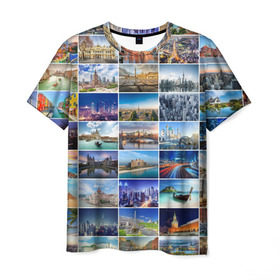 Мужская футболка 3D с принтом Страны мира (9х9) в Тюмени, 100% полиэфир | прямой крой, круглый вырез горловины, длина до линии бедер | азия | берлин | вегас | венеция | воспоминания | города | достопримечательности | европа | египет | калифорния | каникулы | лондон | милан | москва | ностальгия | нью йорк | отдых | отпуск | память