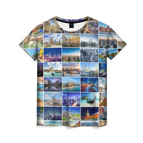Женская футболка 3D с принтом Страны мира (9х9) в Тюмени, 100% полиэфир ( синтетическое хлопкоподобное полотно) | прямой крой, круглый вырез горловины, длина до линии бедер | азия | берлин | вегас | венеция | воспоминания | города | достопримечательности | европа | египет | калифорния | каникулы | лондон | милан | москва | ностальгия | нью йорк | отдых | отпуск | память