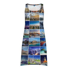Платье-майка 3D с принтом Страны мира (9х9) в Тюмени, 100% полиэстер | полуприлегающий силуэт, широкие бретели, круглый вырез горловины, удлиненный подол сзади. | азия | берлин | вегас | венеция | воспоминания | города | достопримечательности | европа | египет | калифорния | каникулы | лондон | милан | москва | ностальгия | нью йорк | отдых | отпуск | память