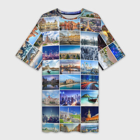 Платье-футболка 3D с принтом Страны мира (9х9) в Тюмени,  |  | азия | берлин | вегас | венеция | воспоминания | города | достопримечательности | европа | египет | калифорния | каникулы | лондон | милан | москва | ностальгия | нью йорк | отдых | отпуск | память