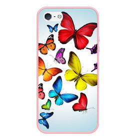 Чехол для iPhone 5/5S матовый с принтом Butterflies в Тюмени, Силикон | Область печати: задняя сторона чехла, без боковых панелей | бабочки | белый | картинка | лето | природа | рисунок | розовый | цвета