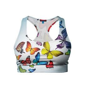 Женский спортивный топ 3D с принтом Butterflies в Тюмени, 82% полиэстер, 18% спандекс Ткань безопасна для здоровья, позволяет коже дышать, не мнется и не растягивается |  | бабочки | белый | картинка | лето | природа | рисунок | розовый | цвета