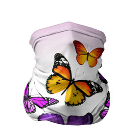 Бандана-труба 3D с принтом Butterflies в Тюмени, 100% полиэстер, ткань с особыми свойствами — Activecool | плотность 150‒180 г/м2; хорошо тянется, но сохраняет форму | бабочки | белый | картинка | лето | природа | рисунок | розовый | цвета