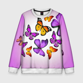 Детский свитшот 3D с принтом Butterflies в Тюмени, 100% полиэстер | свободная посадка, прямой крой, мягкая тканевая резинка на рукавах и понизу свитшота | бабочки | белый | картинка | лето | природа | рисунок | розовый | цвета